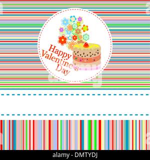 strawberry valentine`s cake with love and many flowers Stock Vector